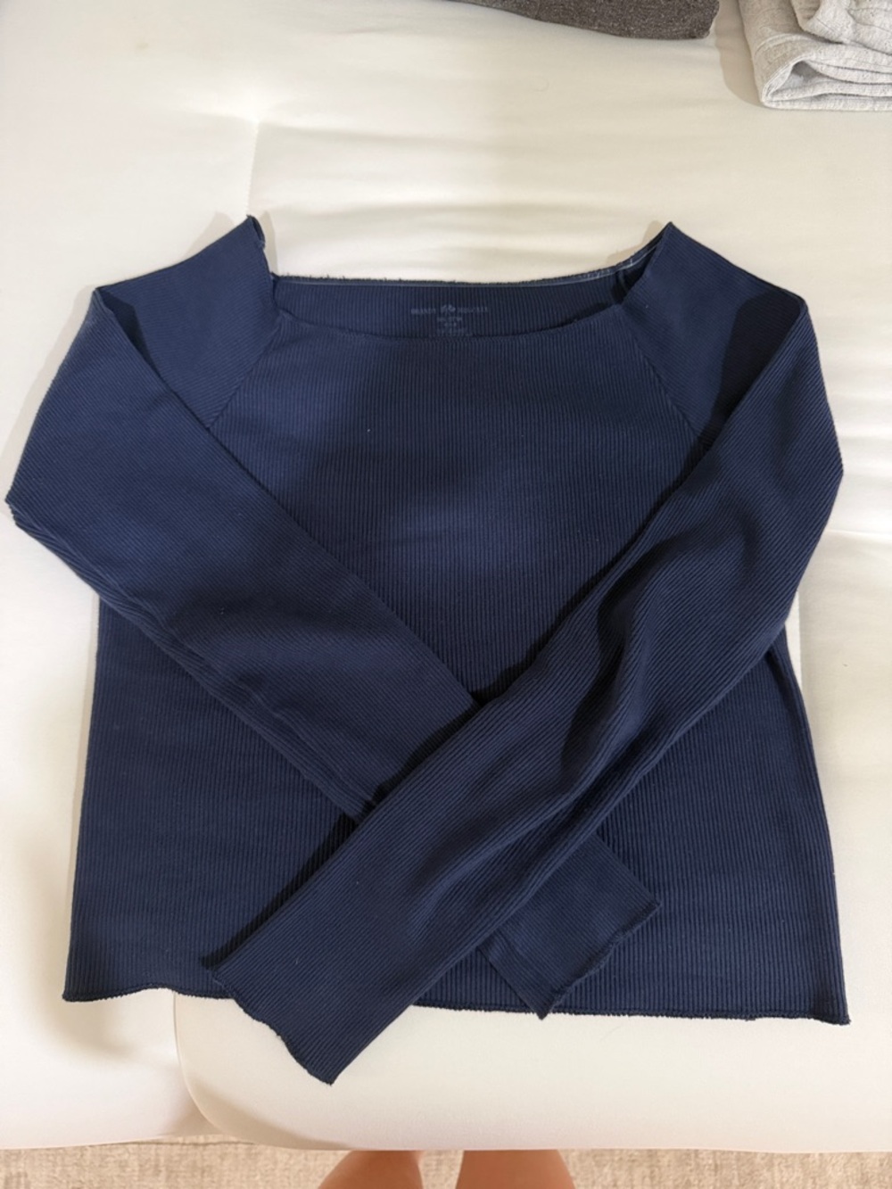 [Worn Once!] Brandy Melville Navy Ribbed Long Sleeve Boatneck Top